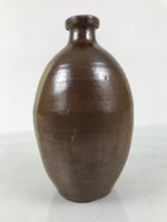 Japanese Ceramic Sake Bottle Kayoi-Tokkuri Vtg Brown Round Wax Resist TS874