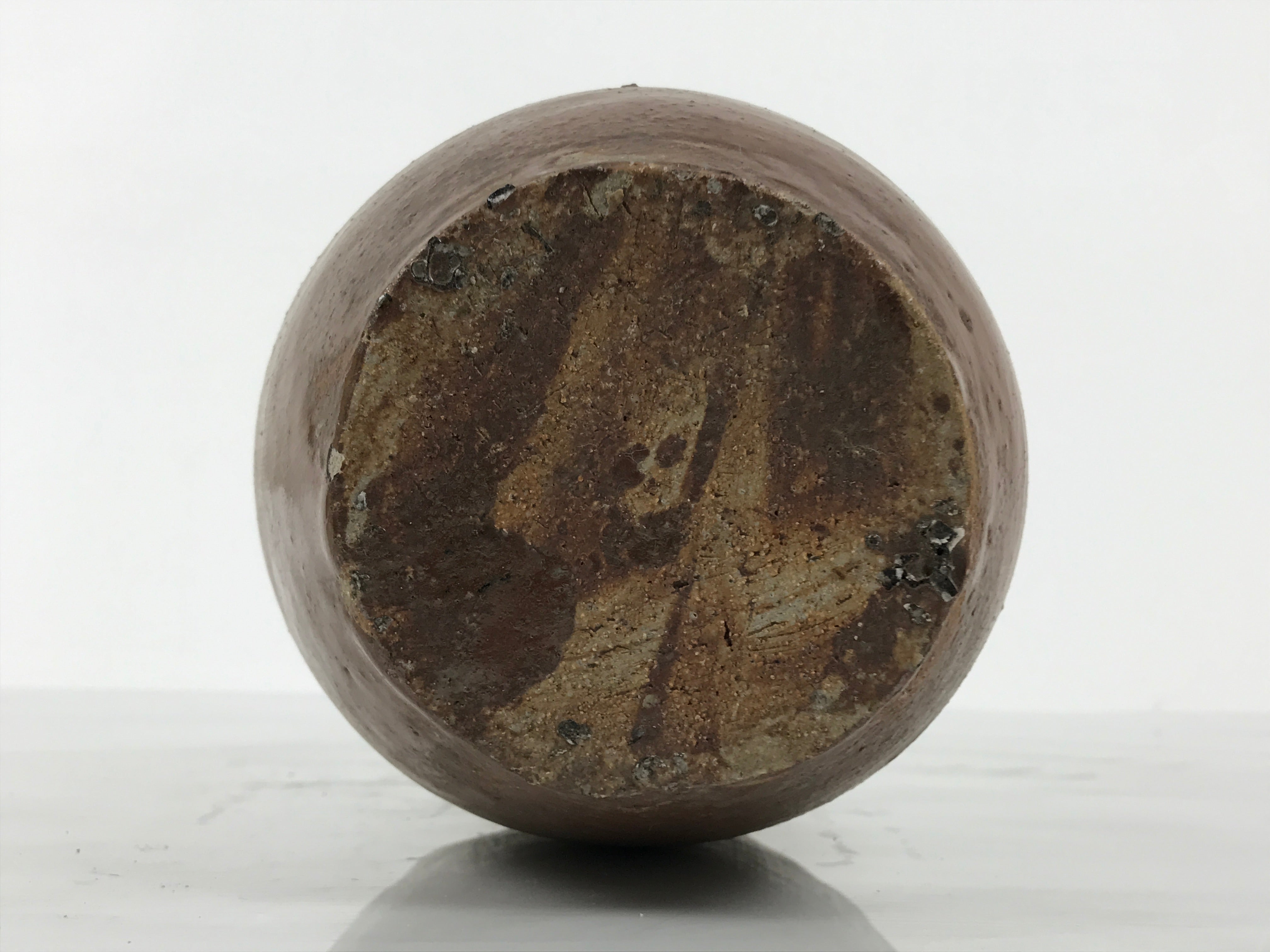 Japanese Ceramic Sake Bottle Kayoi-Tokkuri Vtg Brown Round Wax Resist TS874
