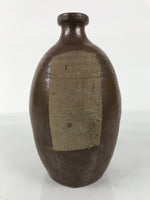 Japanese Ceramic Sake Bottle Kayoi-Tokkuri Vtg Brown Round Wax Resist TS875