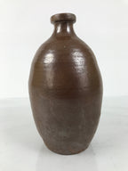 Japanese Ceramic Sake Bottle Kayoi-Tokkuri Vtg Brown Round Wax Resist TS875