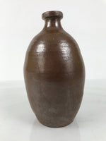 Japanese Ceramic Sake Bottle Kayoi-Tokkuri Vtg Brown Round Wax Resist TS875