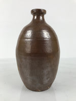 Japanese Ceramic Sake Bottle Kayoi-Tokkuri Vtg Brown Round Wax Resist TS875