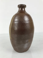 Japanese Ceramic Sake Bottle Kayoi-Tokkuri Vtg Brown Round Wax Resist TS875