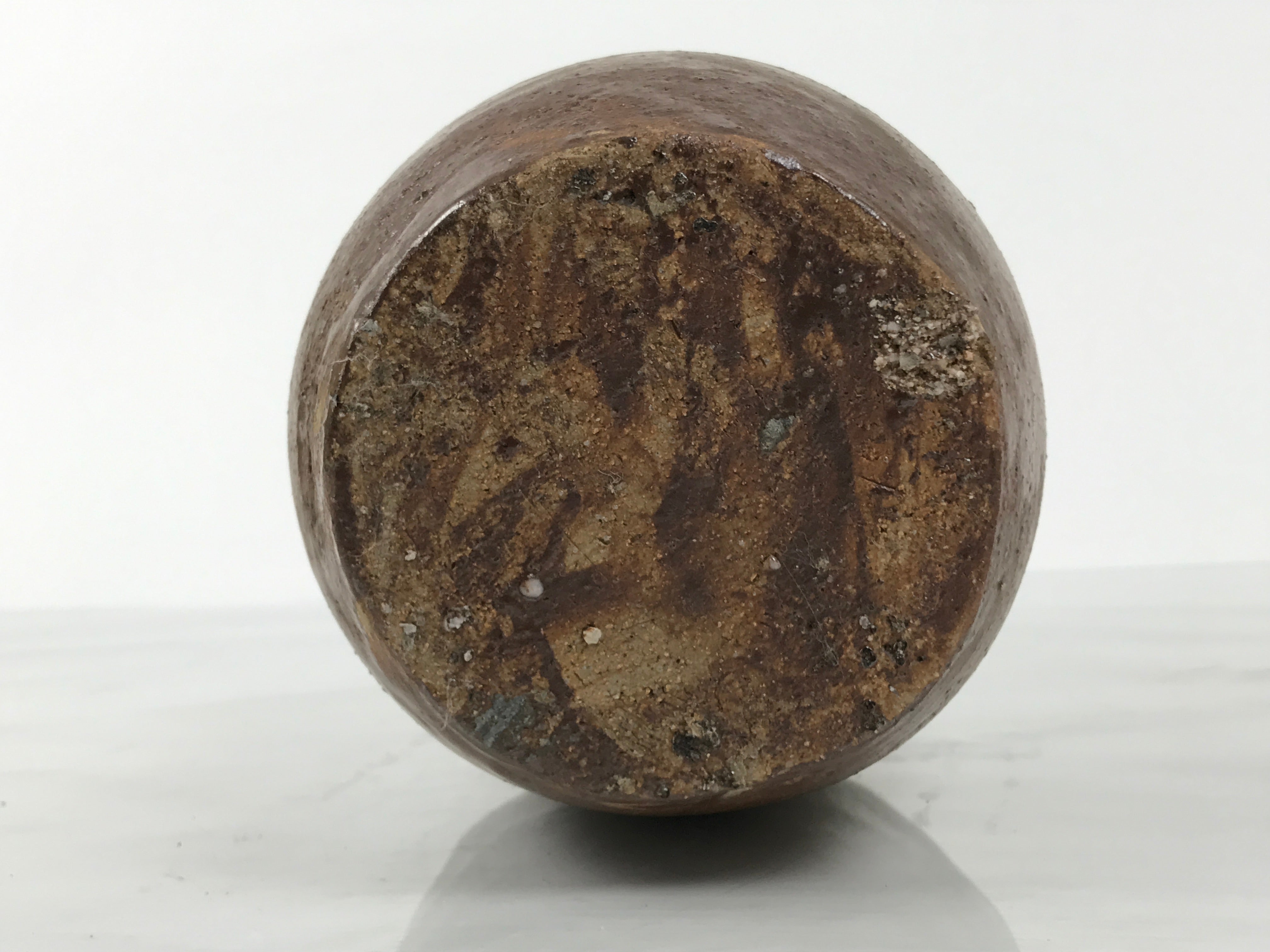 Japanese Ceramic Sake Bottle Kayoi-Tokkuri Vtg Brown Round Wax Resist TS875