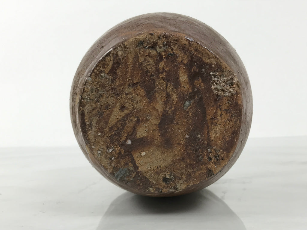 Japanese Ceramic Sake Bottle Kayoi-Tokkuri Vtg Brown Round Wax Resist TS875