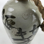 Japanese Ceramic Sake Bottle Kayoi-Tokkuri Vtg Classic Black Kanji Gray Rope TS7