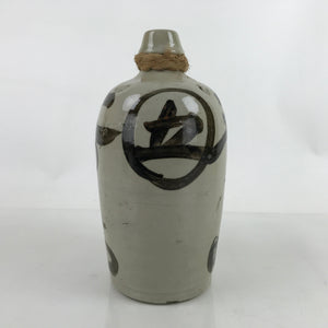 Japanese Ceramic Sake Bottle Kayoi-Tokkuri Vtg Classic Black Kanji Gray Rope TS765