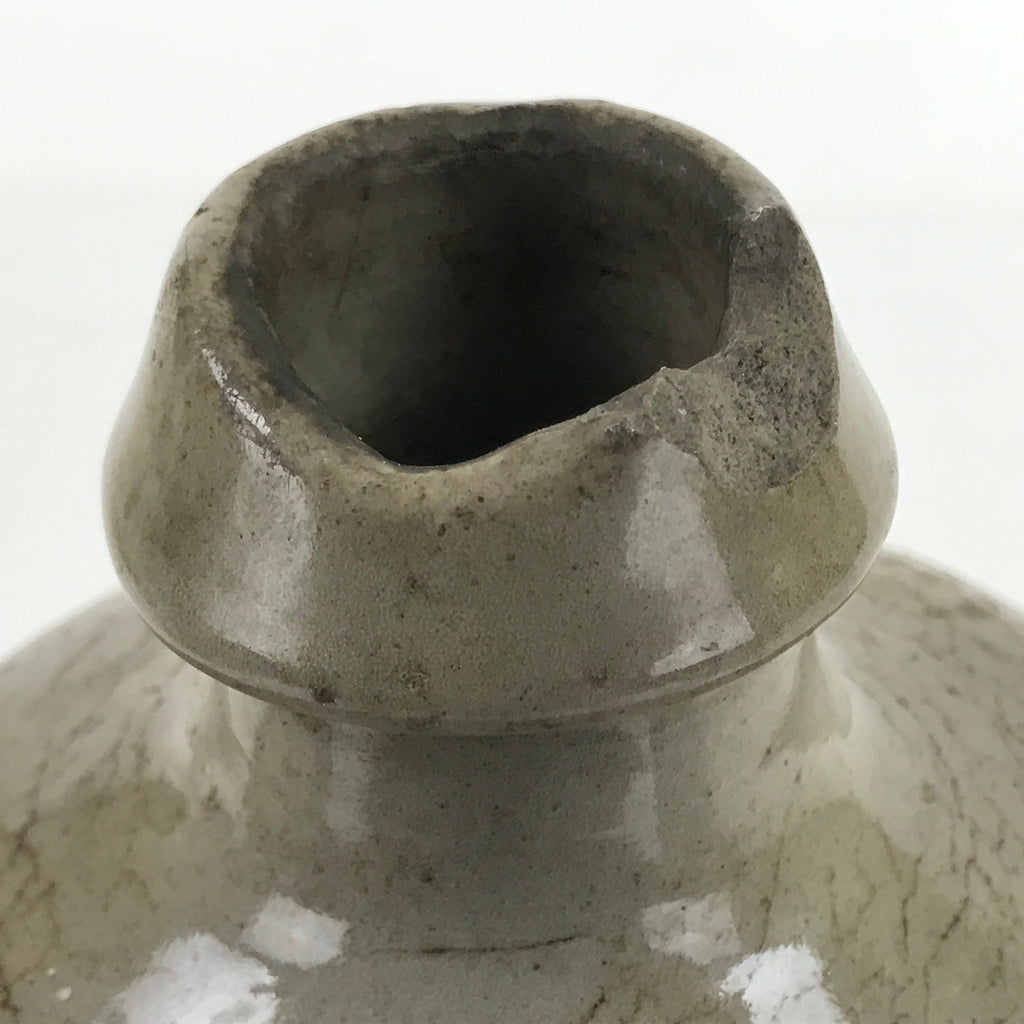 Japanese Ceramic Sake Bottle Kayoi-Tokkuri Vtg Classic Black Kanji Gray TS755