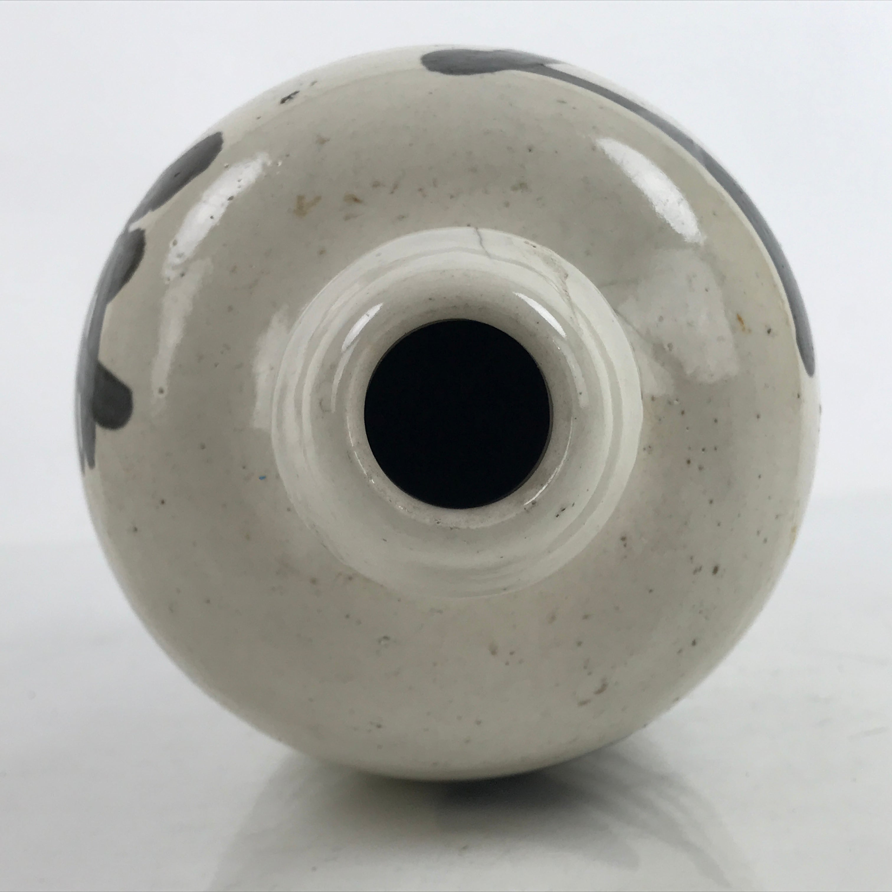 Japanese Ceramic Sake Bottle Kayoi-Tokkuri Vtg Classic Black Kanji Gray TS760