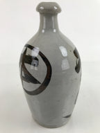 Japanese Ceramic Sake Bottle Kayoi-Tokkuri Vtg Classic Black Kanji Gray TS764