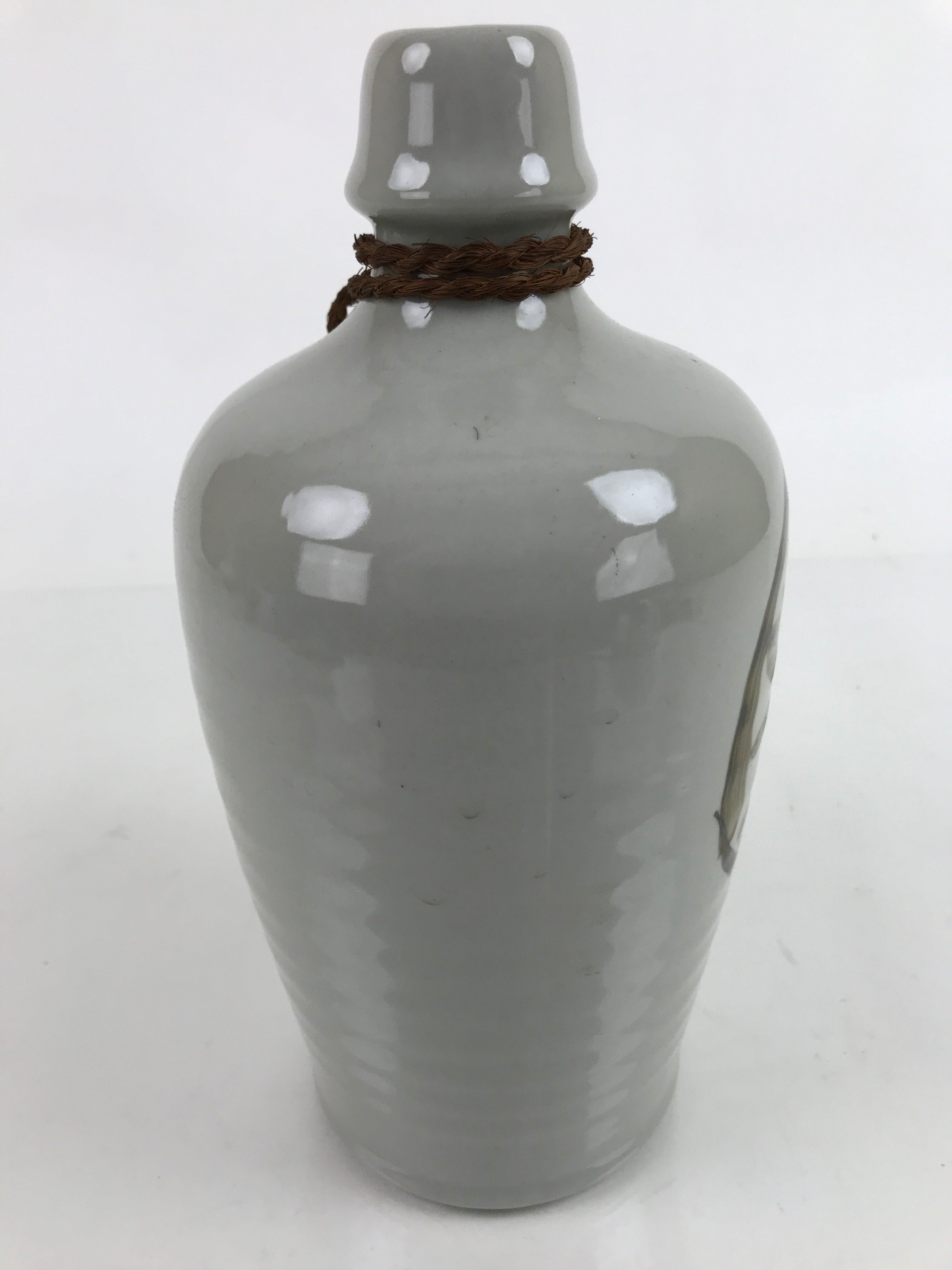 Japanese Ceramic Sake Bottle Kayoi-Tokkuri Vtg Classic Brown Kanji Gray TS756