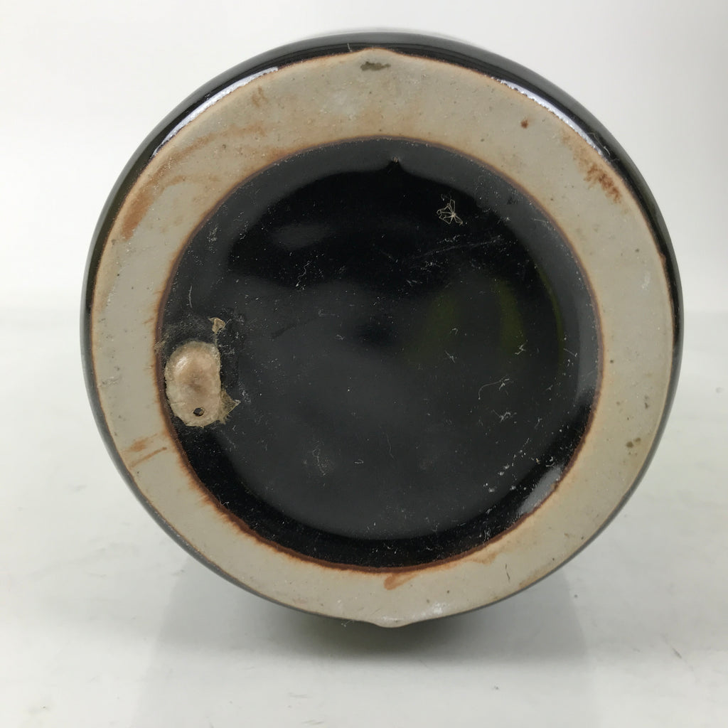 Japanese Ceramic Sake Bottle Kayoi-Tokkuri Vtg Dark Brown Message String TS806