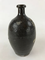 Japanese Ceramic Sake Bottle Kayoi-Tokkuri Vtg Dark Brown With Kanji TS586