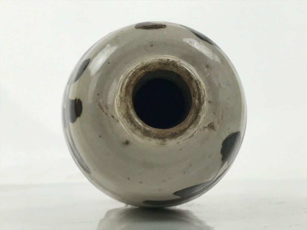 Japanese Ceramic Sake Bottle Kayoi-Tokkuri Vtg Fujiiya Gray Black W/ Cork TS794