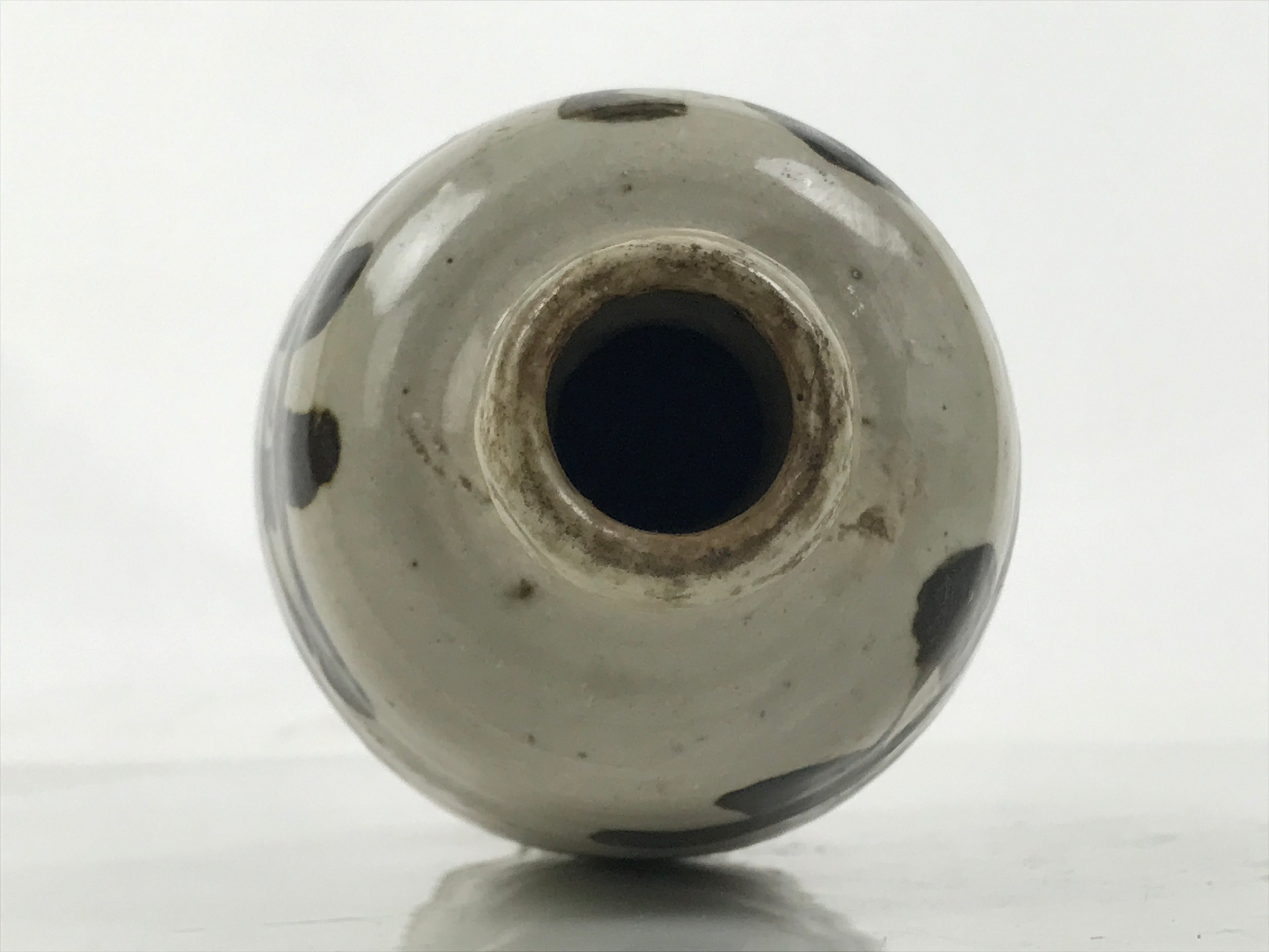 Japanese Ceramic Sake Bottle Kayoi-Tokkuri Vtg Fujiiya Gray Black W/ Cork TS794