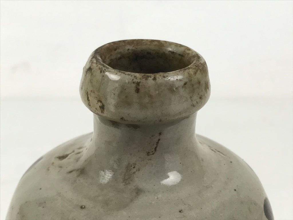 Japanese Ceramic Sake Bottle Kayoi-Tokkuri Vtg Fujiiya Gray Black W/ Cork TS794