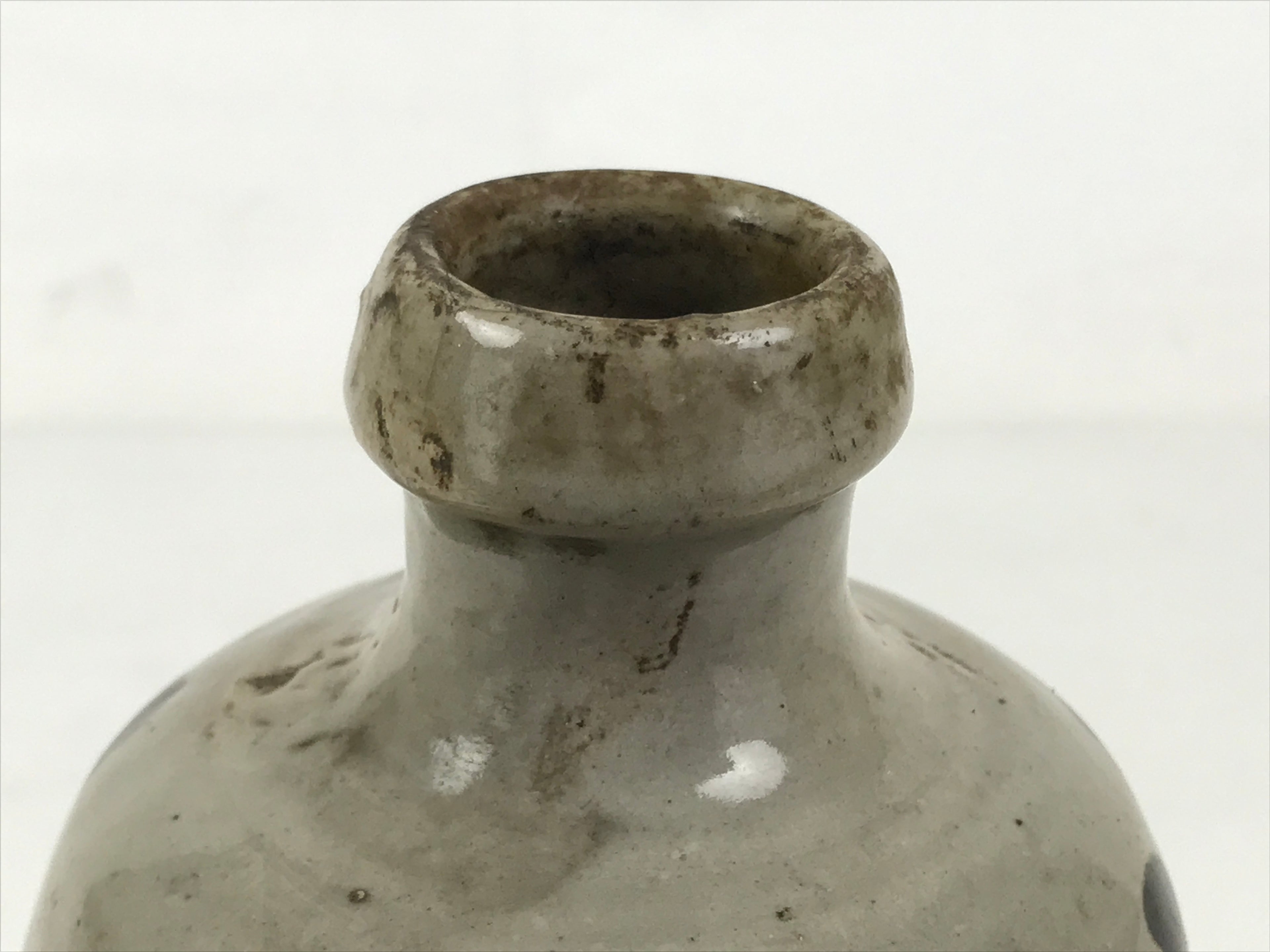 Japanese Ceramic Sake Bottle Kayoi-Tokkuri Vtg Fujiiya Gray Black W/ Cork TS794