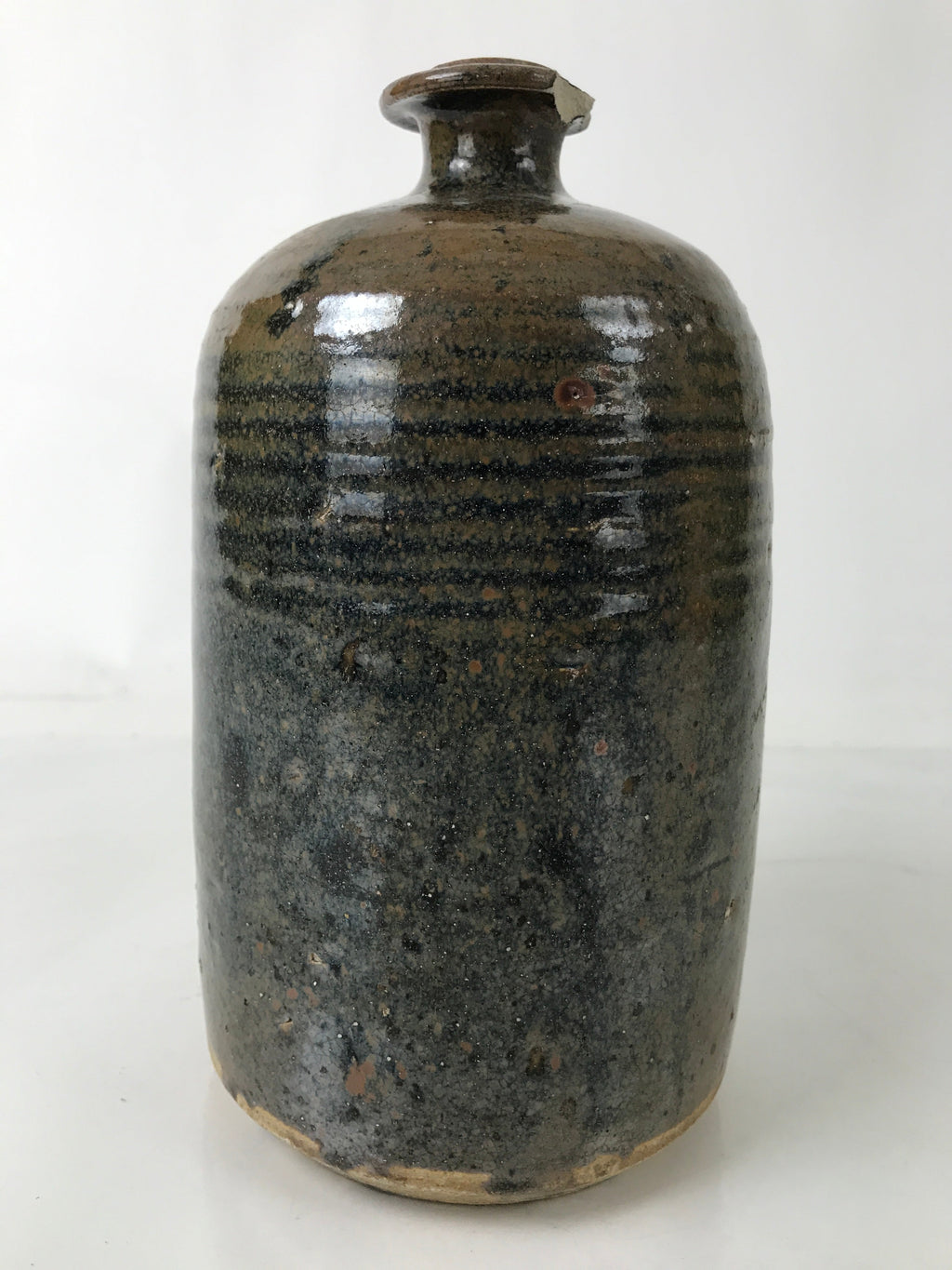 Japanese Ceramic Sake Bottle Kayoi-Tokkuri Vtg Glossy Black Brown TS776