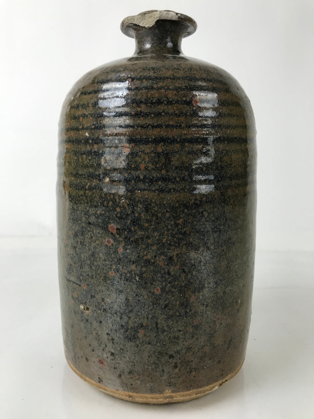 Japanese Ceramic Sake Bottle Kayoi-Tokkuri Vtg Glossy Black Brown TS776