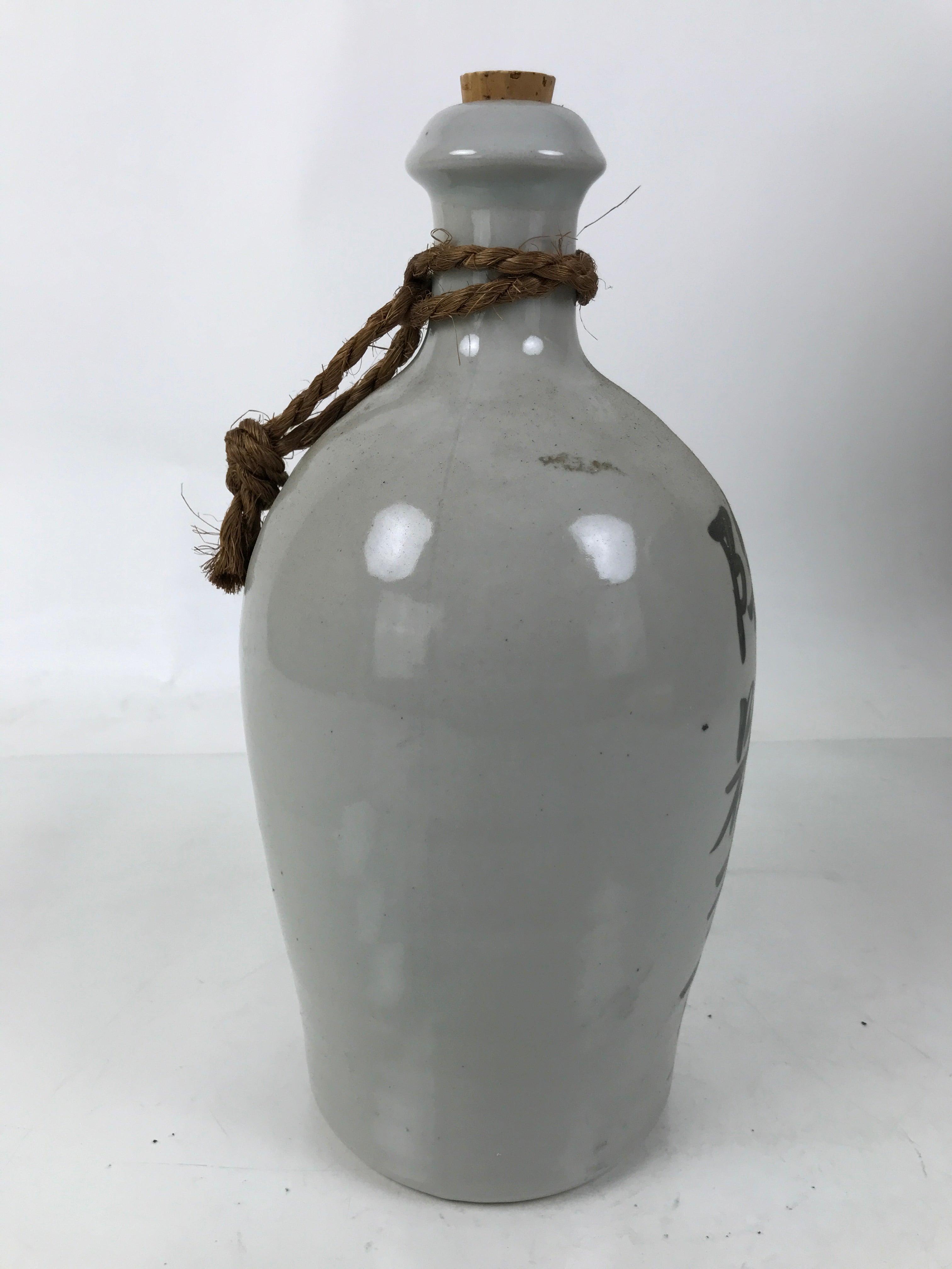 Japanese Ceramic Sake Bottle Kayoi-Tokkuri Vtg Gray Black Kanji Festival TS807