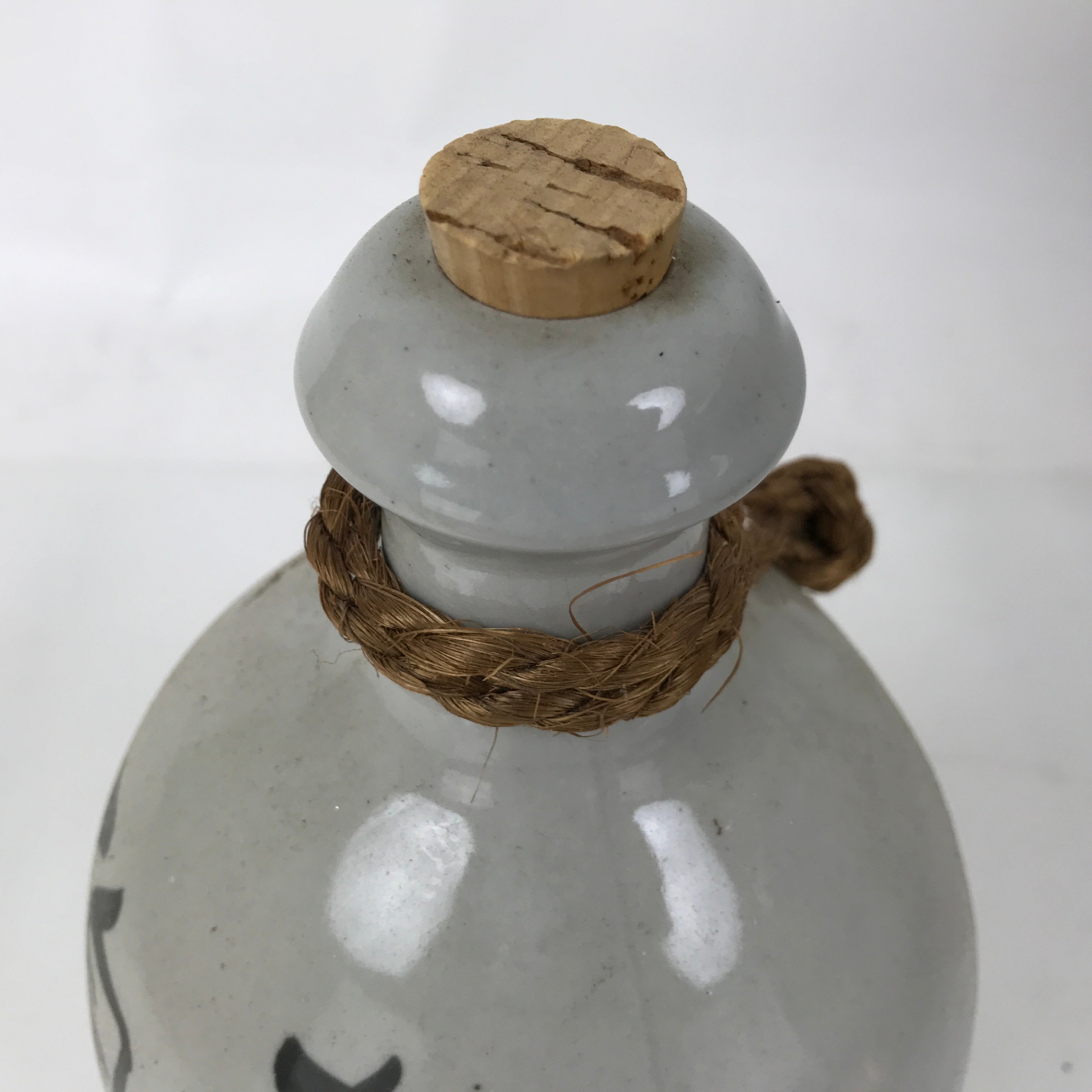 Japanese Ceramic Sake Bottle Kayoi-Tokkuri Vtg Gray Black Kanji Festival TS807