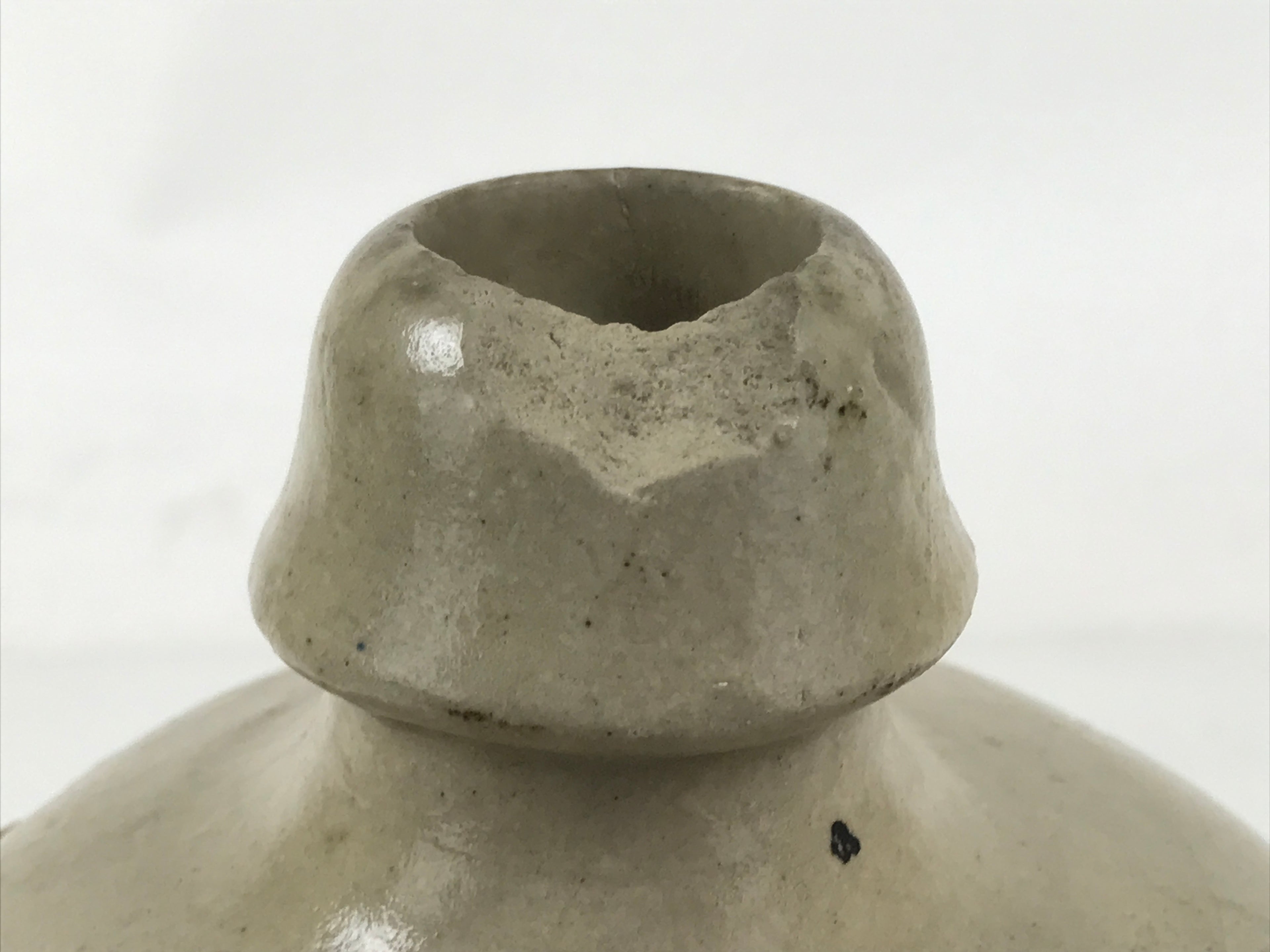 Japanese Ceramic Sake Bottle Kayoi-Tokkuri Vtg Gray Black Kanji TS788