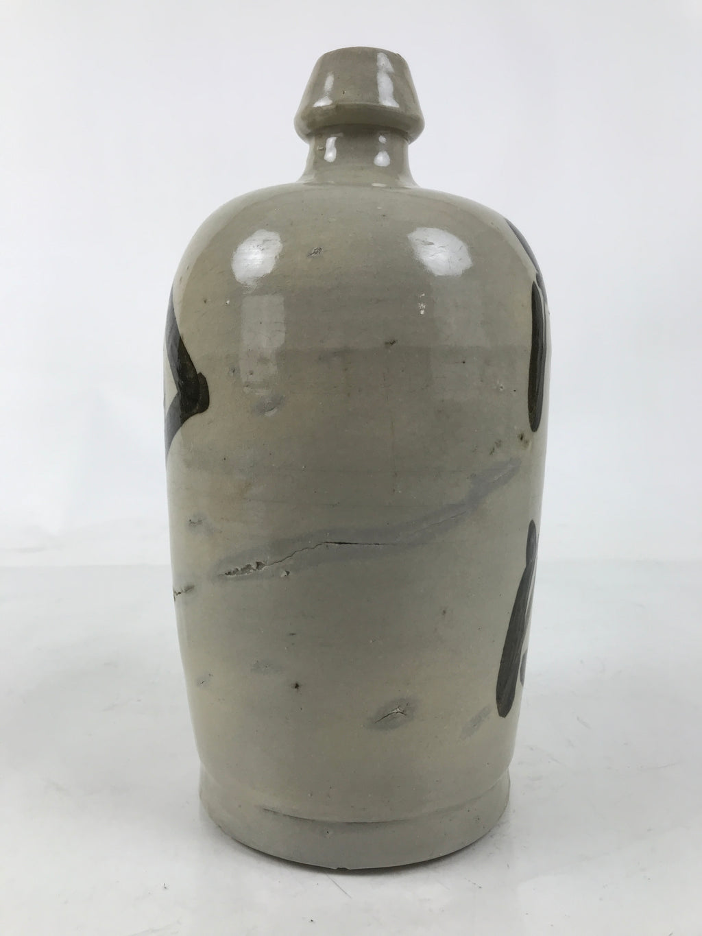 Japanese Ceramic Sake Bottle Kayoi-Tokkuri Vtg Gray Black Kanji TS789