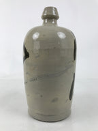 Japanese Ceramic Sake Bottle Kayoi-Tokkuri Vtg Gray Black Kanji TS789