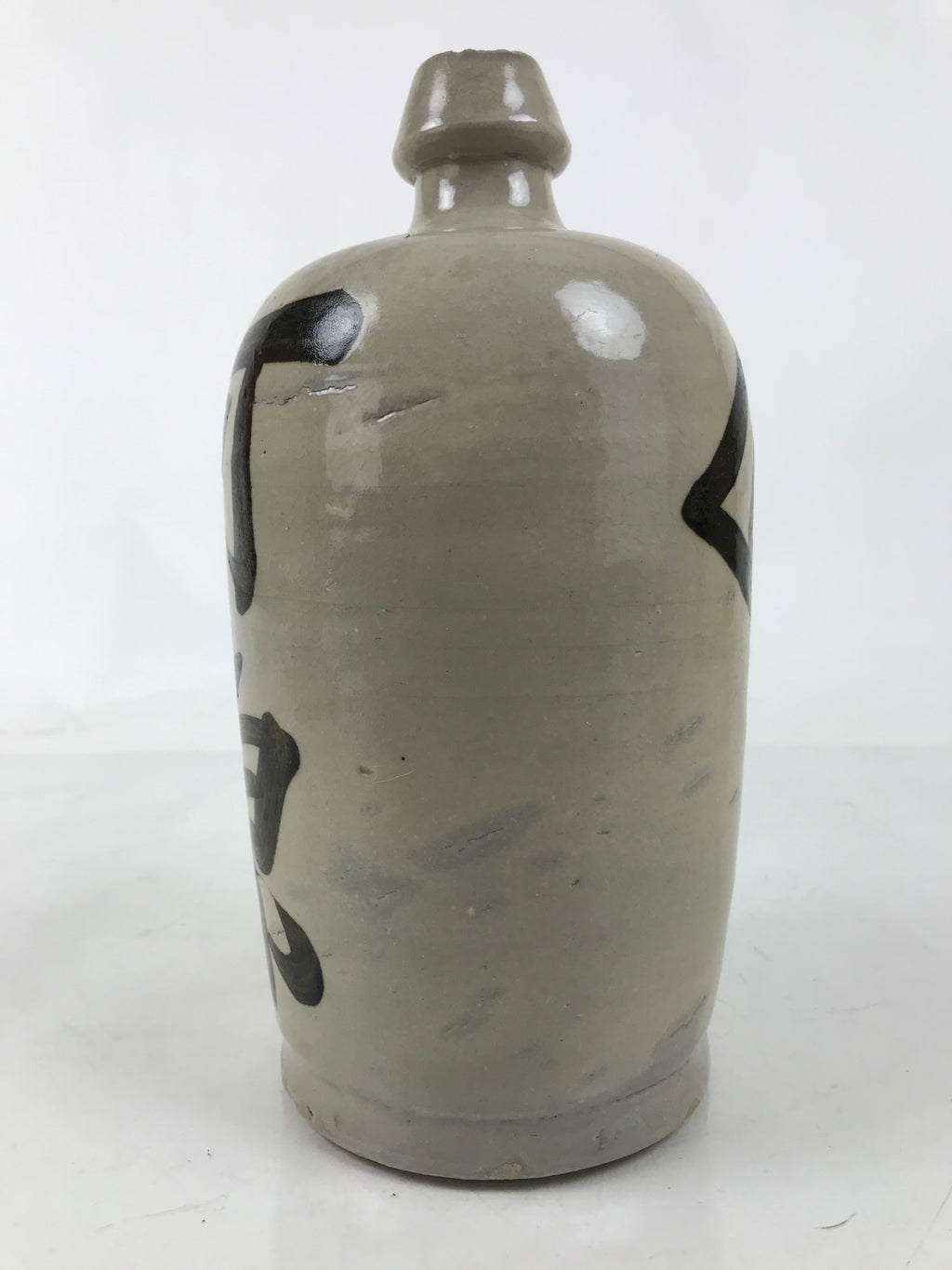 Japanese Ceramic Sake Bottle Kayoi-Tokkuri Vtg Gray Black Kanji TS789