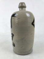 Japanese Ceramic Sake Bottle Kayoi-Tokkuri Vtg Gray Black Kanji TS789