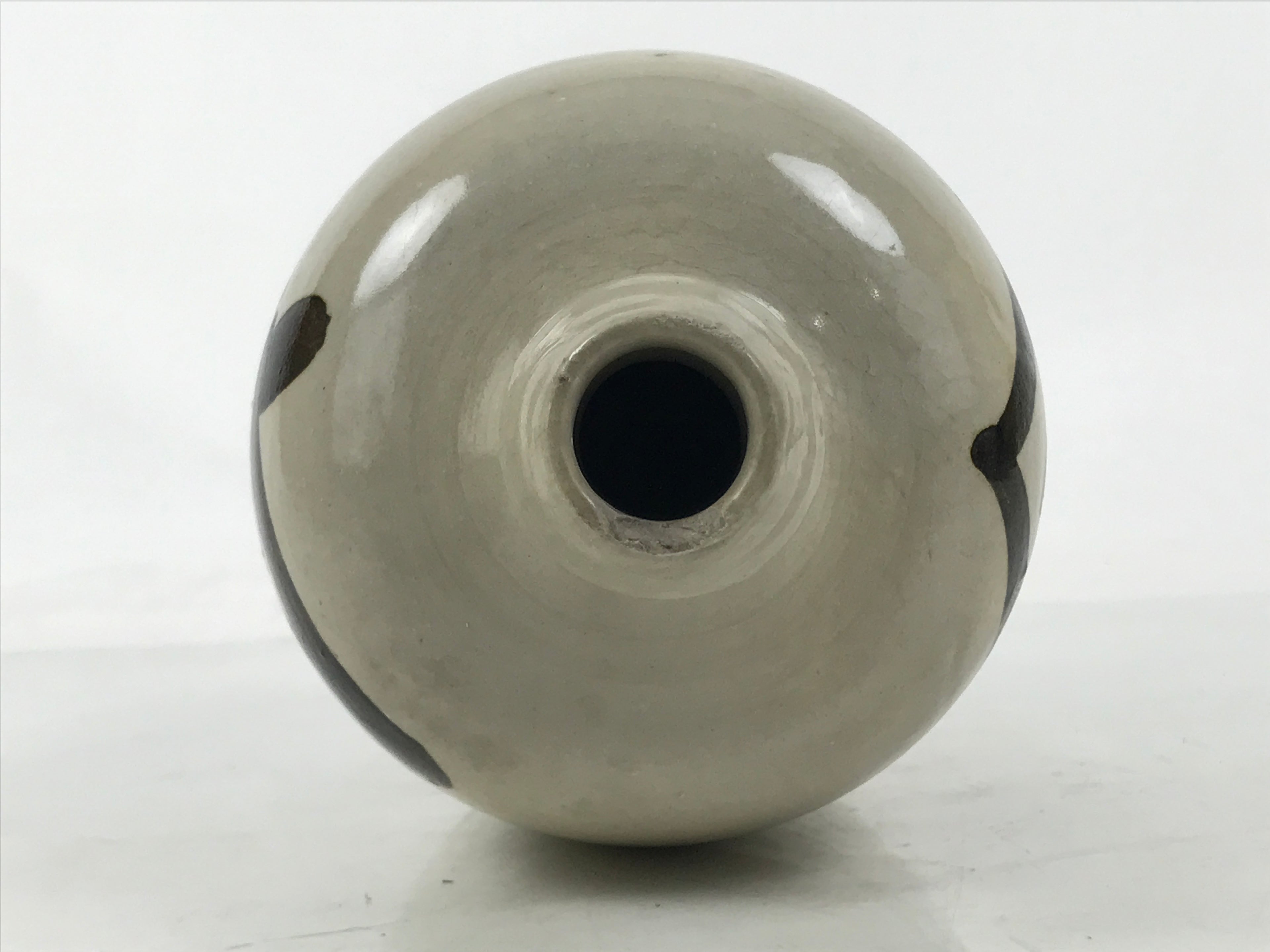 Japanese Ceramic Sake Bottle Kayoi-Tokkuri Vtg Gray Black Kanji TS789