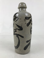 Japanese Ceramic Sake Bottle Kayoi-Tokkuri Vtg Gray Black Kanji TS791