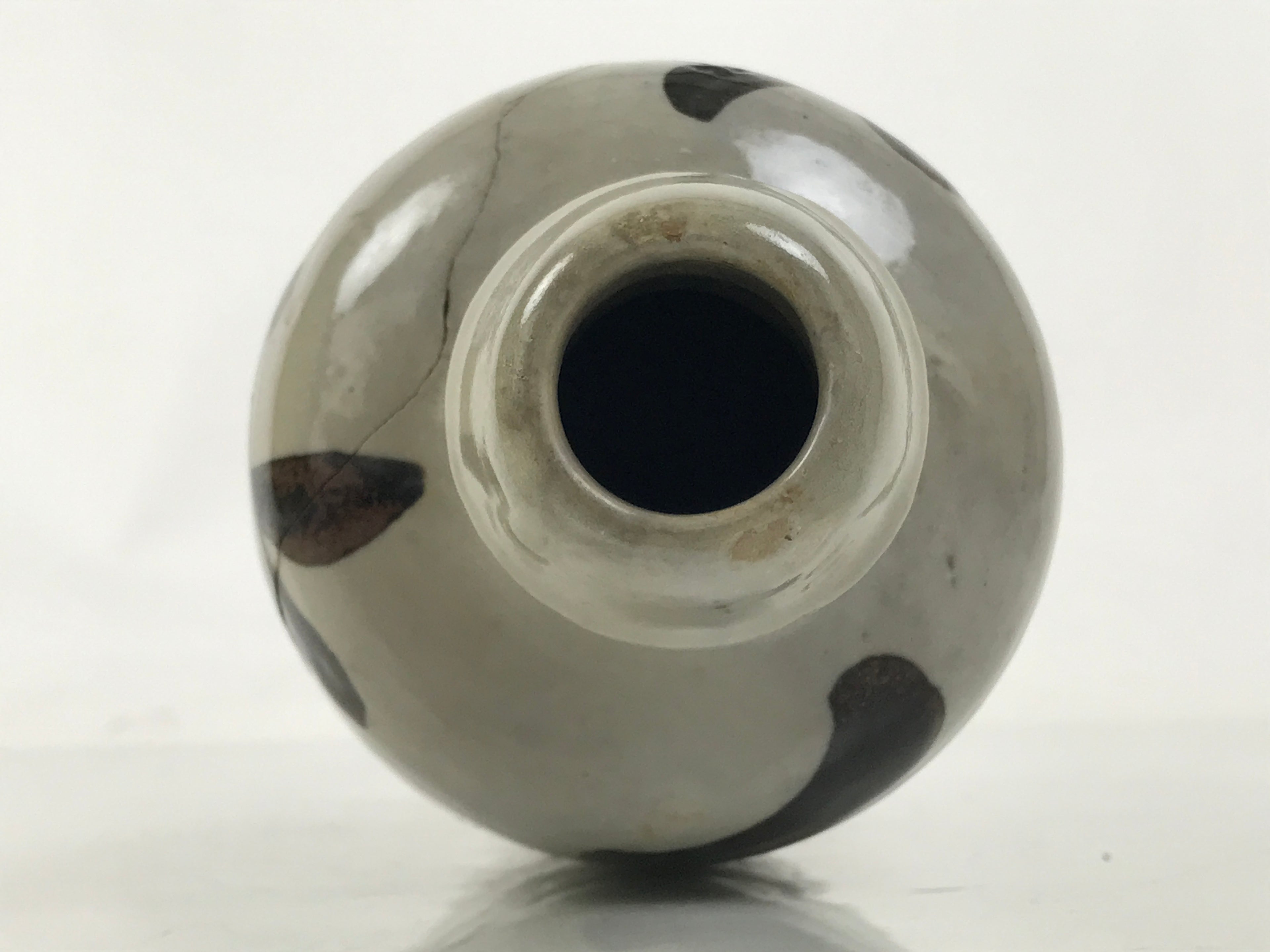 Japanese Ceramic Sake Bottle Kayoi-Tokkuri Vtg Gray Black Kanji TS791