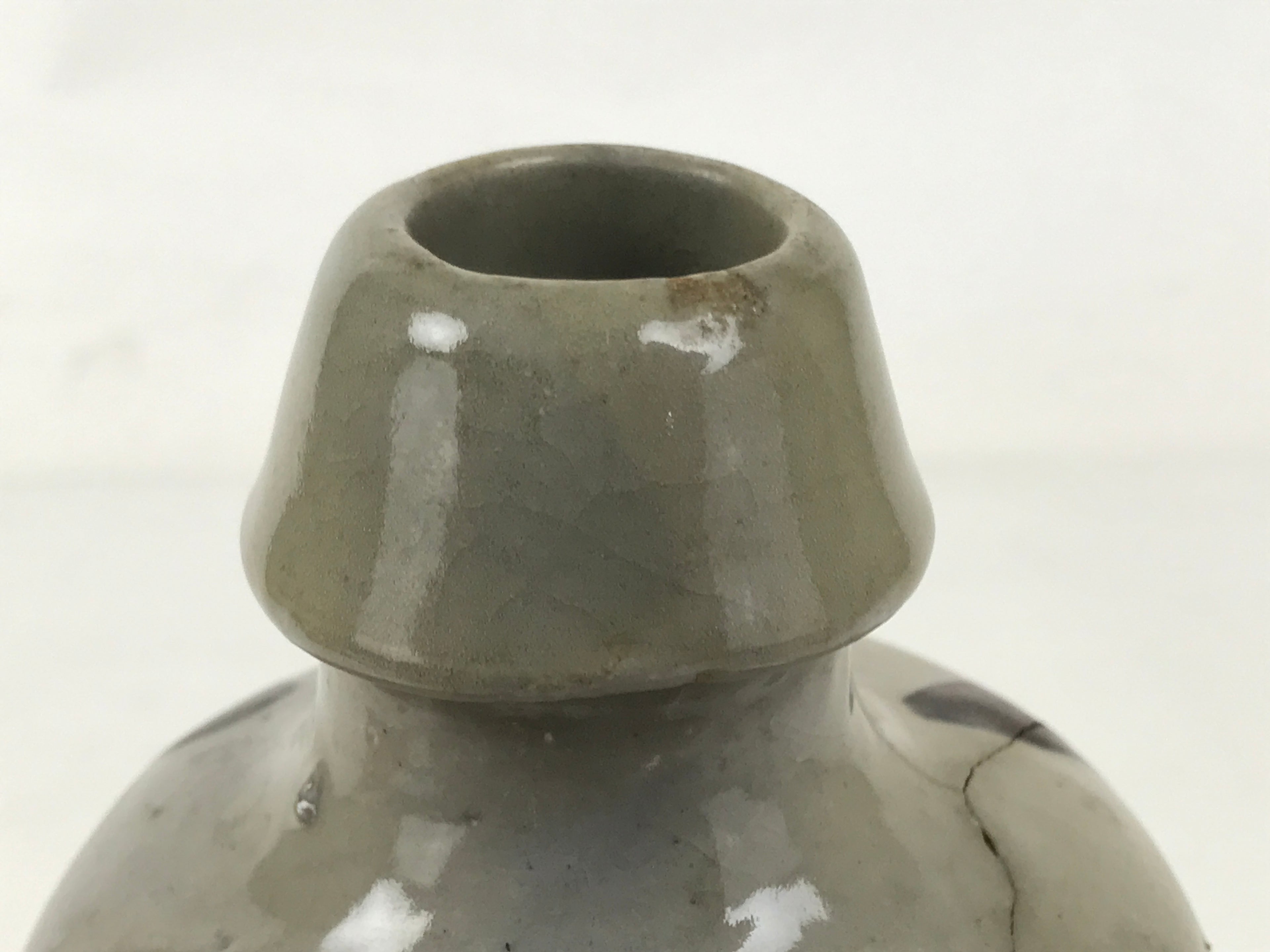 Japanese Ceramic Sake Bottle Kayoi-Tokkuri Vtg Gray Black Kanji TS791