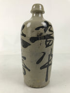 Japanese Ceramic Sake Bottle Kayoi-Tokkuri Vtg Gray Black Kanji TS792