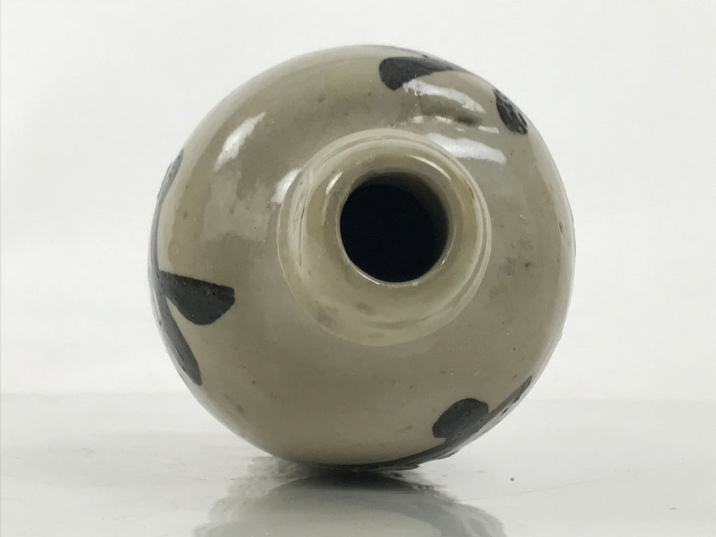 Japanese Ceramic Sake Bottle Kayoi-Tokkuri Vtg Gray Black Kanji TS792