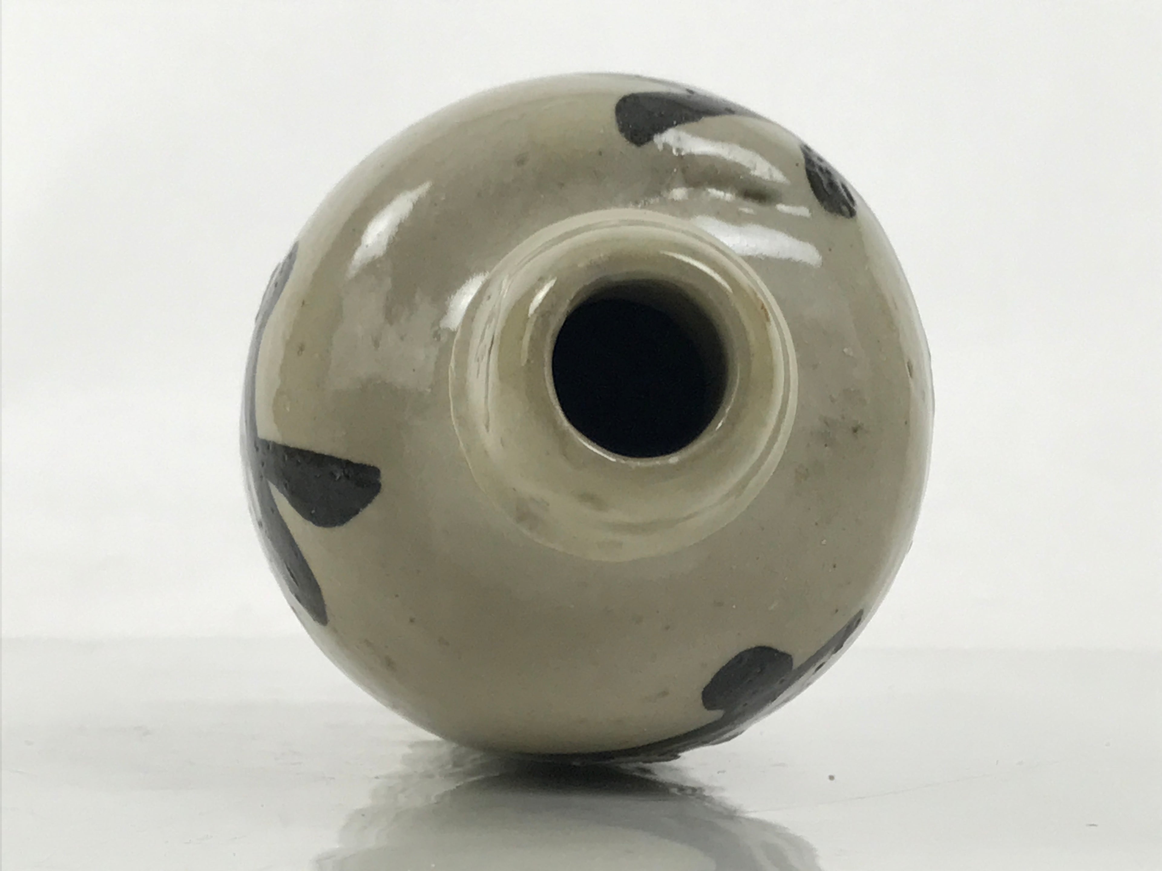 Japanese Ceramic Sake Bottle Kayoi-Tokkuri Vtg Gray Black Kanji TS792