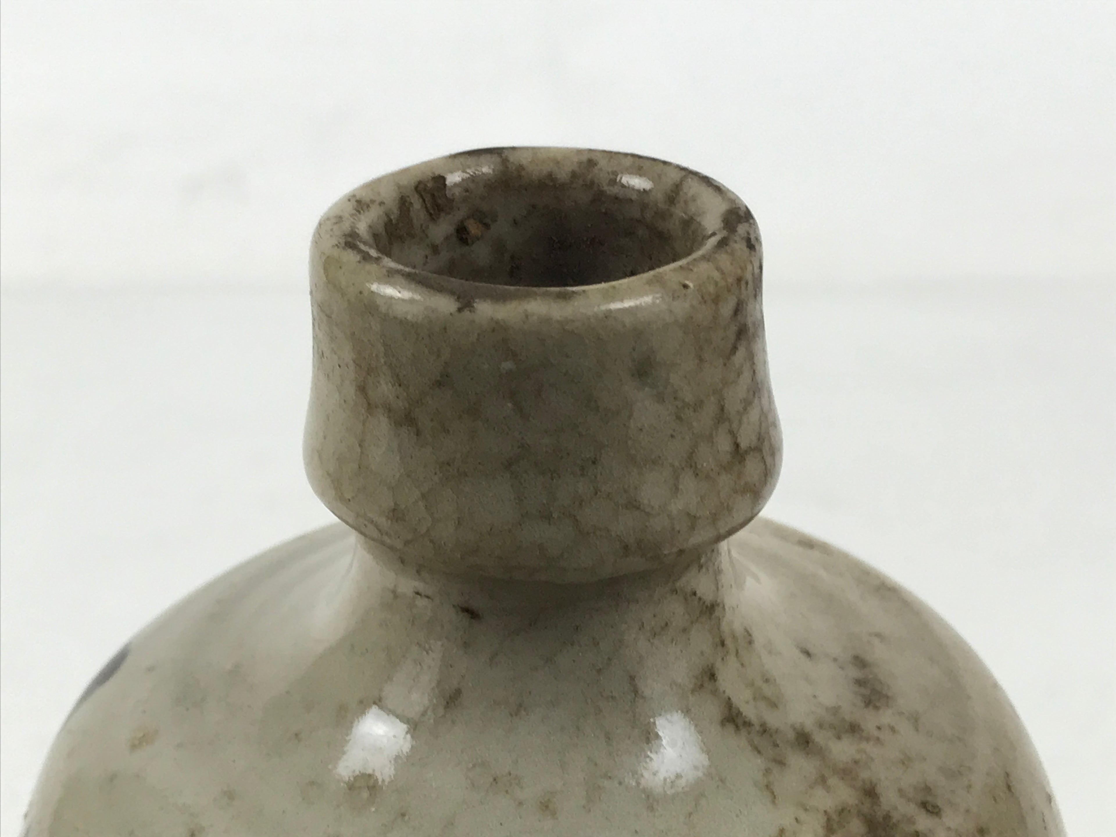 Japanese Ceramic Sake Bottle Kayoi-Tokkuri Vtg Gray Black Kanji TS793
