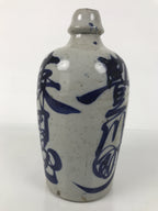 Japanese Ceramic Sake Bottle Kayoi-Tokkuri Vtg Gray Blue Kanji Toyokawa TS909