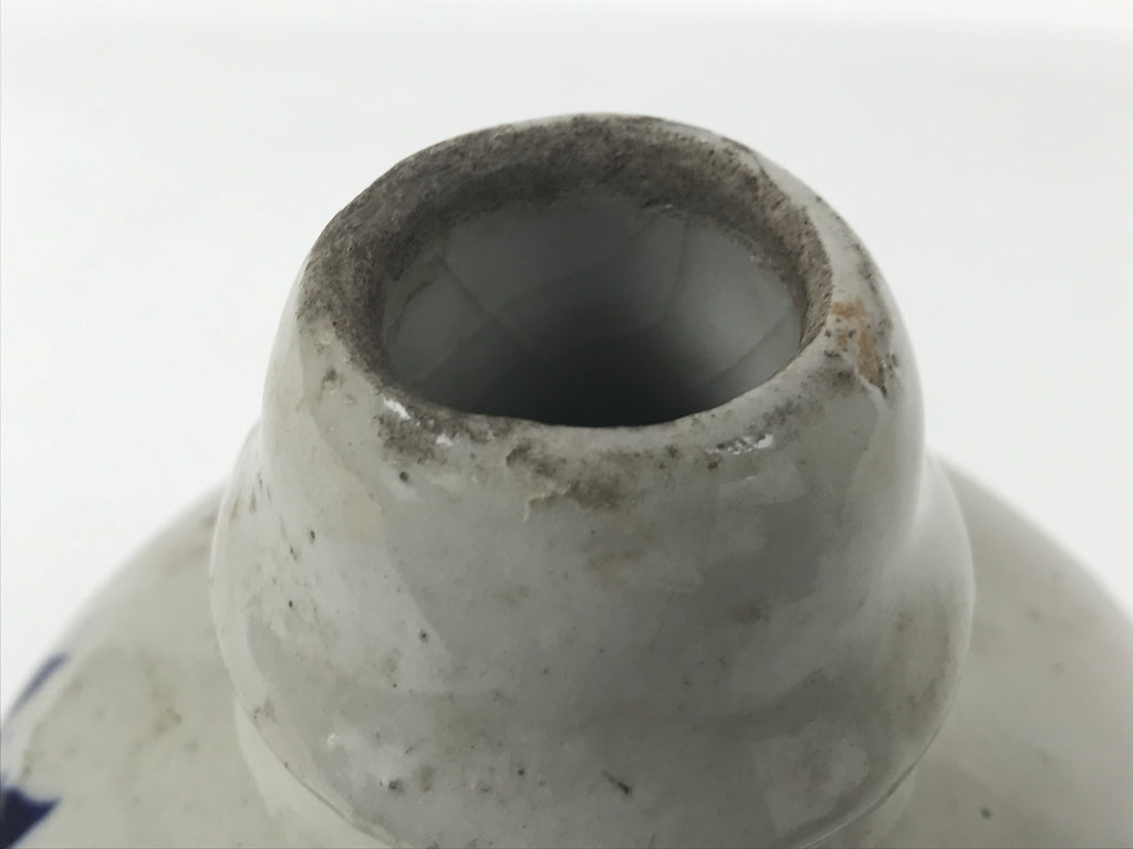 Japanese Ceramic Sake Bottle Kayoi-Tokkuri Vtg Gray Blue Kanji Toyokawa TS909