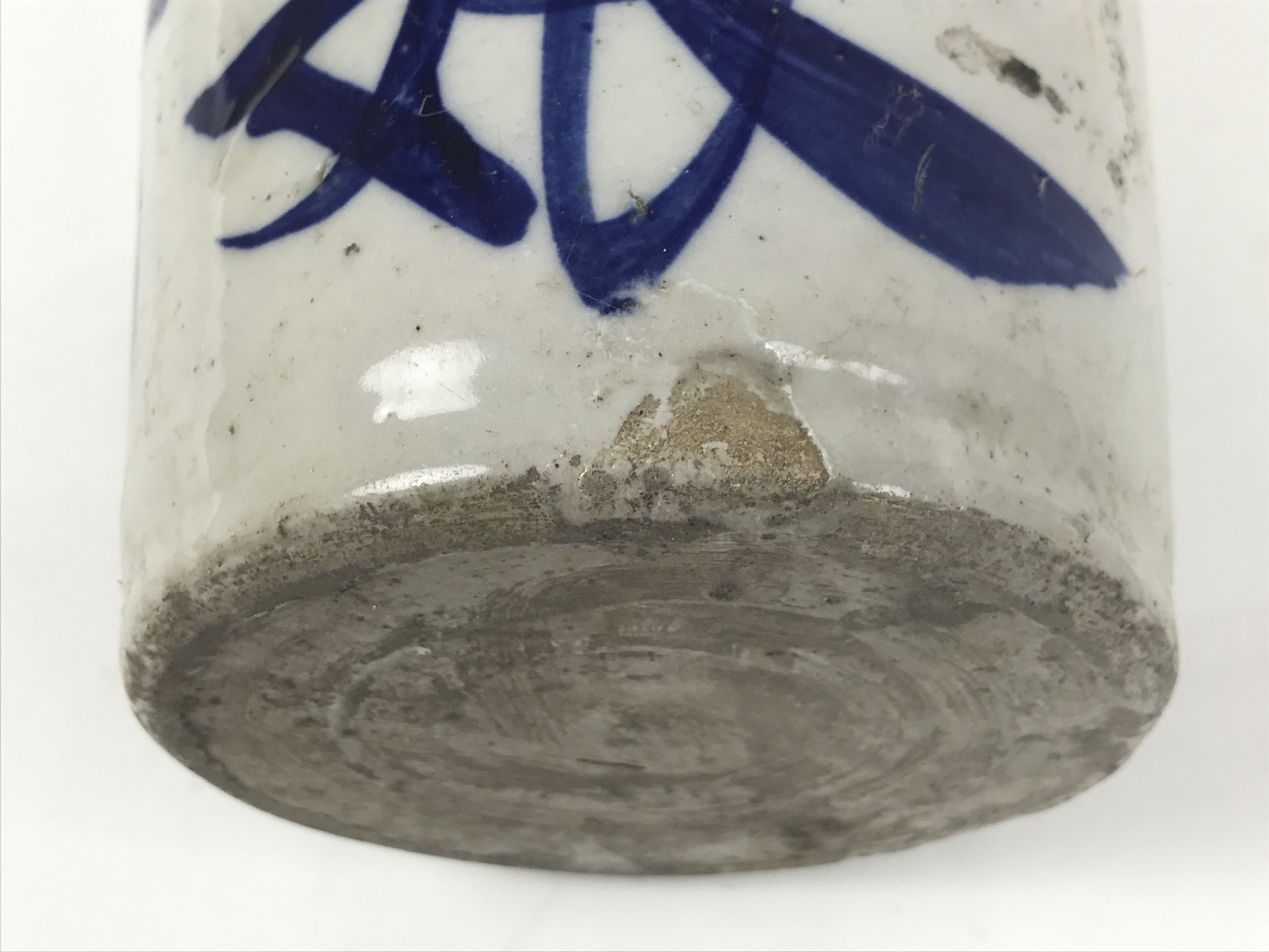Japanese Ceramic Sake Bottle Kayoi-Tokkuri Vtg Gray Blue Kanji Toyokawa TS909