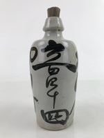 Japanese Ceramic Sake Bottle Kayoi-Tokkuri Vtg Gray Brown Kanji Cork TS732