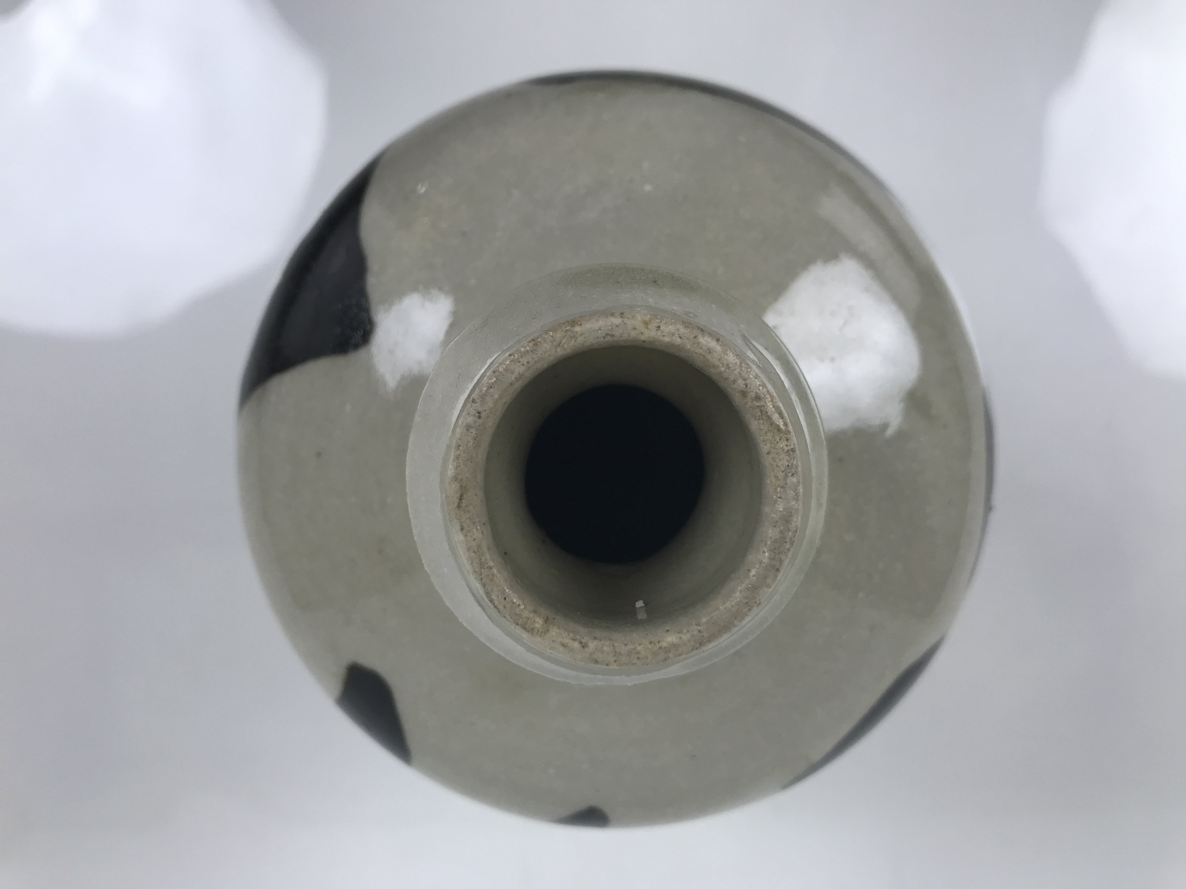 Japanese Ceramic Sake Bottle Kayoi-Tokkuri Vtg Gray Brown Kanji Kanehatsu TS915