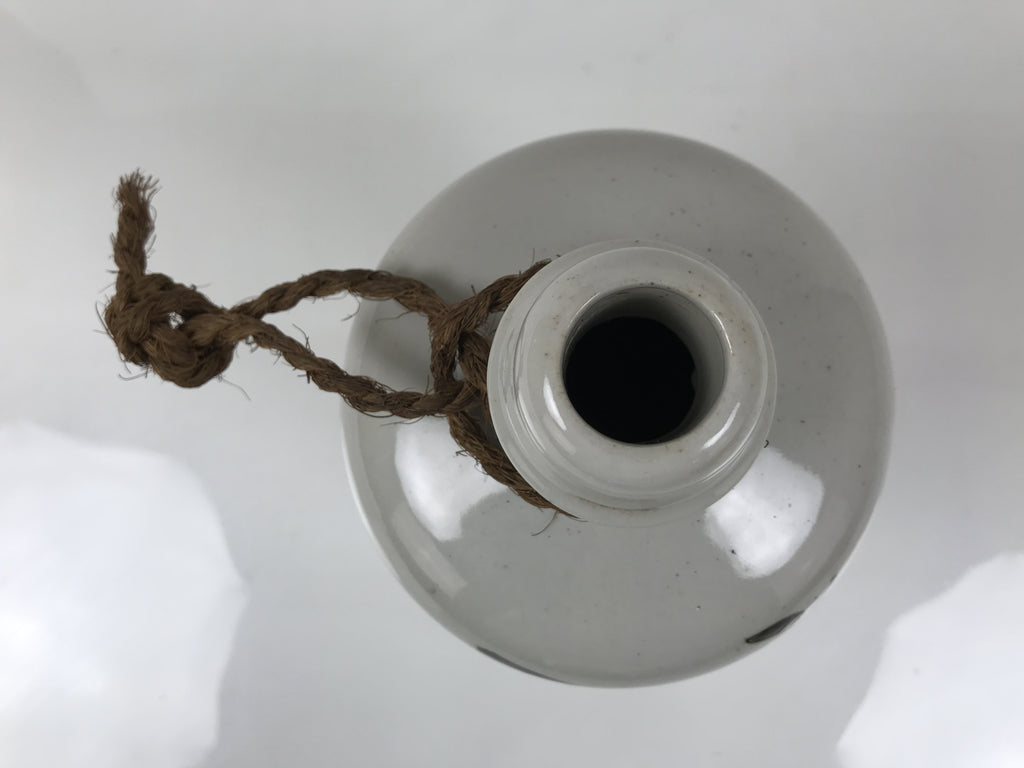 Japanese Ceramic Sake Bottle Kayoi-Tokkuri Vtg Gray Brown Kanji Sansha TS897