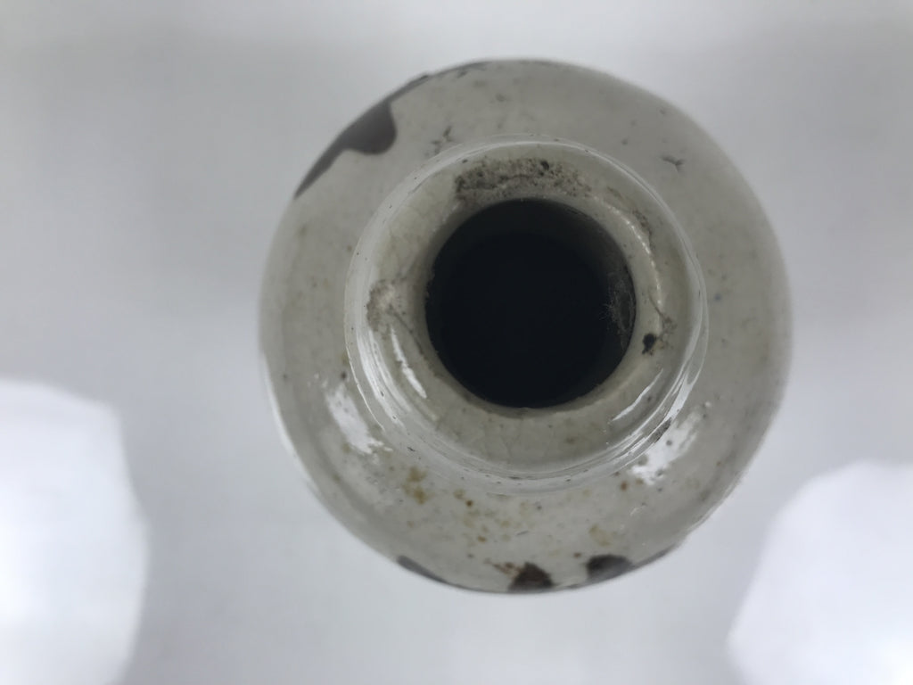 Japanese Ceramic Sake Bottle Kayoi-Tokkuri Vtg Gray Brown Kanji Toyokawa TS904