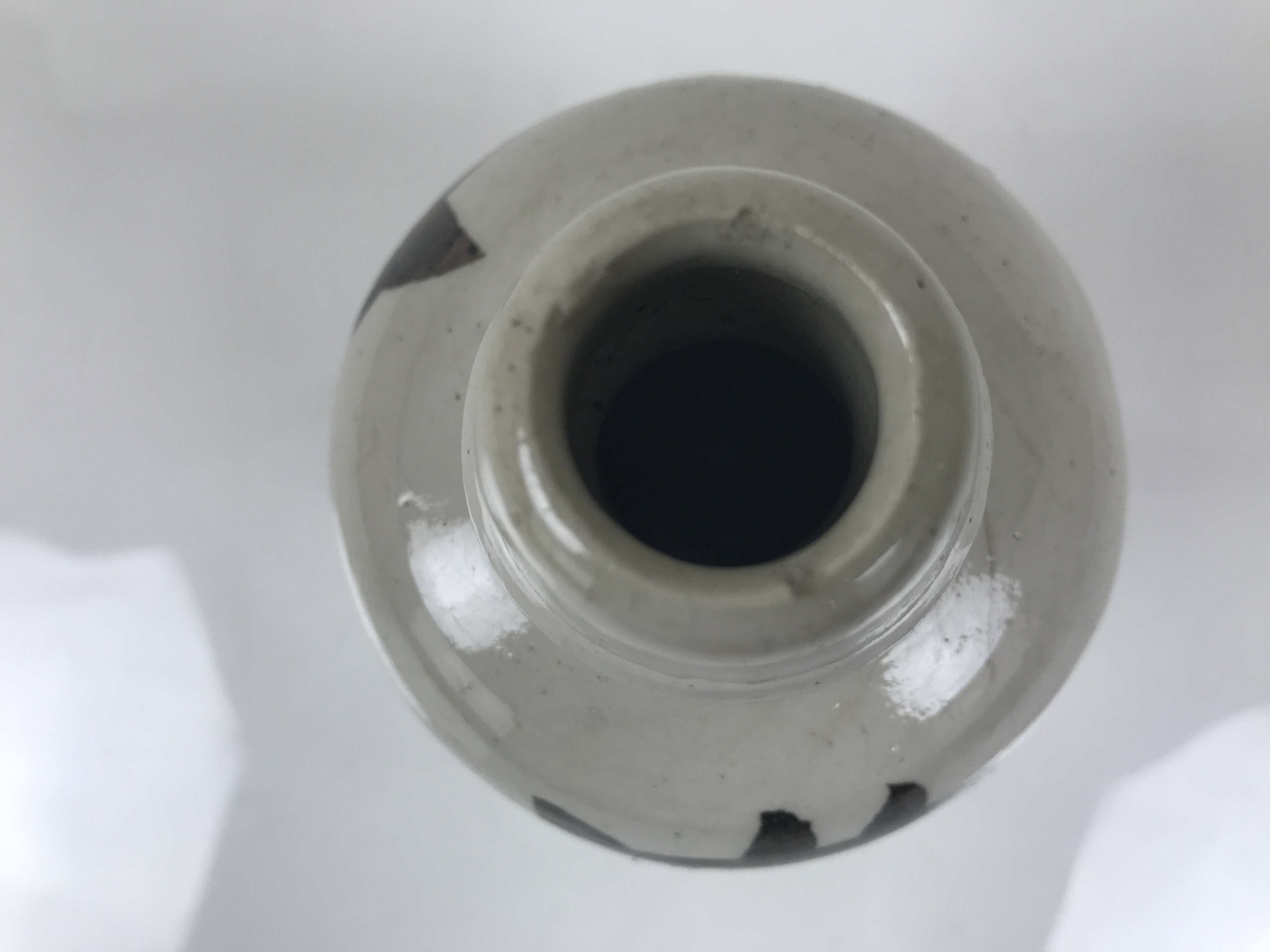 Japanese Ceramic Sake Bottle Kayoi-Tokkuri Vtg Gray Brown Kanji