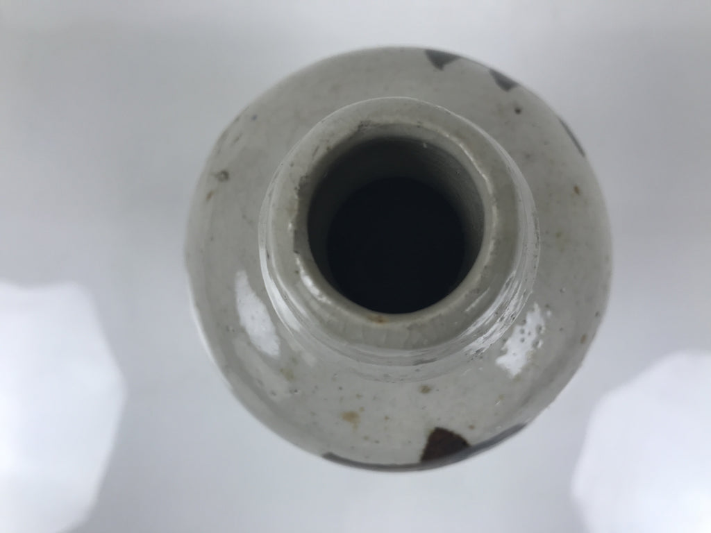 Japanese Ceramic Sake Bottle Kayoi-Tokkuri Vtg Gray Brown Kanji Toyokawa TS906