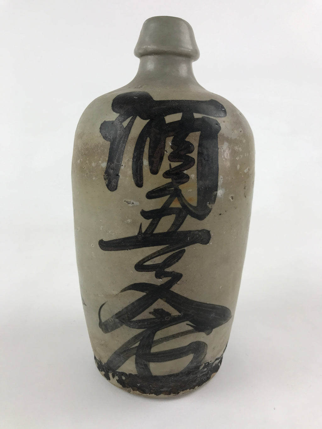 Japanese Ceramic Sake Bottle Kayoi-Tokkuri Vtg Gray Hand-Written Kanji TS548