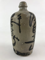 Japanese Ceramic Sake Bottle Kayoi-Tokkuri Vtg Gray Hand-Written Kanji TS548