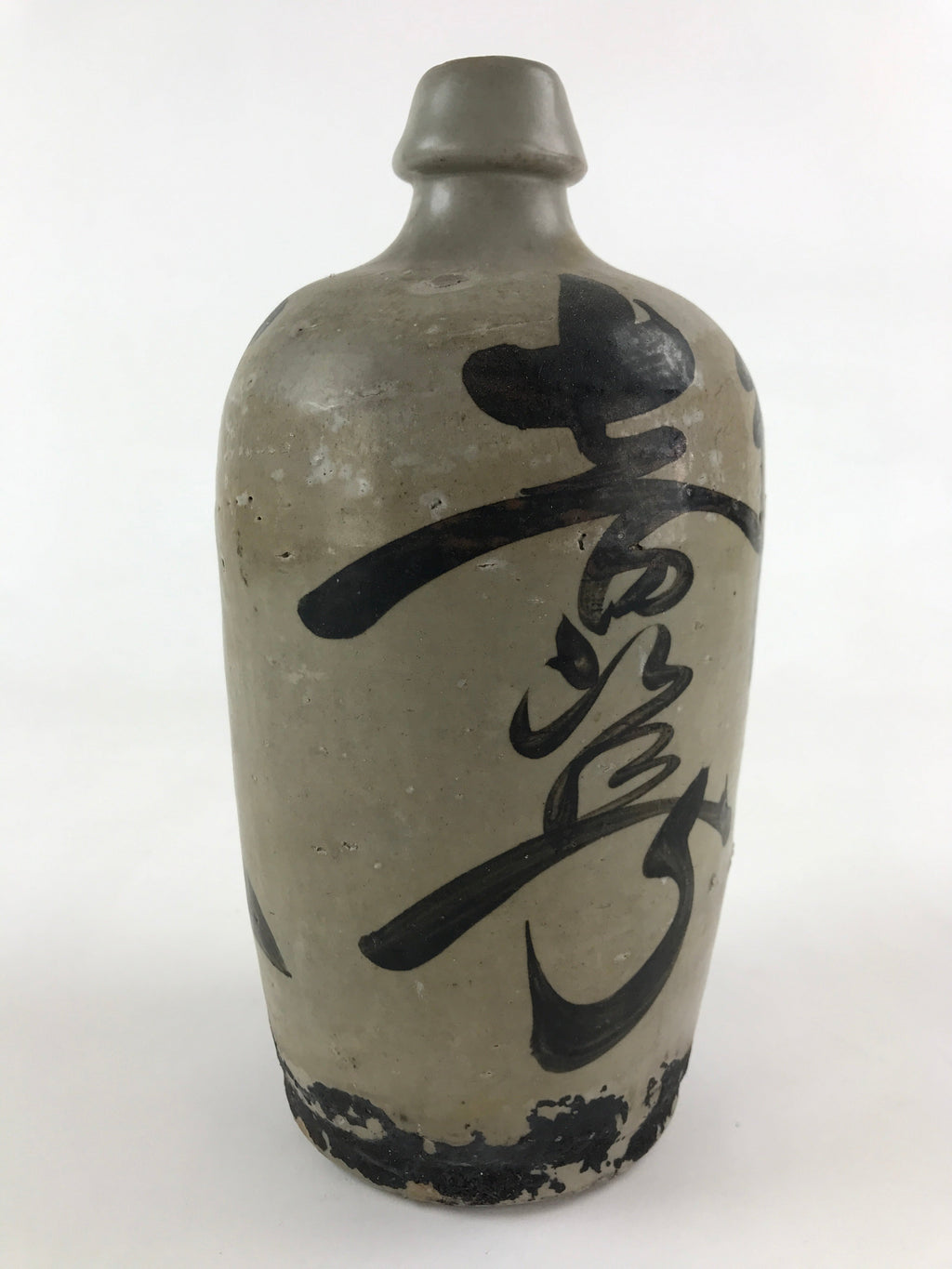 Japanese Ceramic Sake Bottle Kayoi-Tokkuri Vtg Gray Hand-Written Kanji TS548